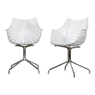 Minimalist Chrome and Molded Lucite Cage Armchairs - a Pair For Sale