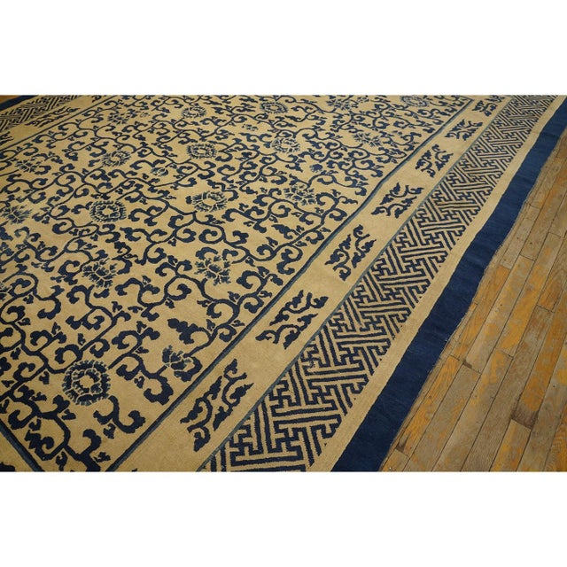 1870s Tan Camel Foliate Greek Key Antique Chinese Peking Wool Rug 8' 10" X11' 6" For Sale - Image 4 of 9