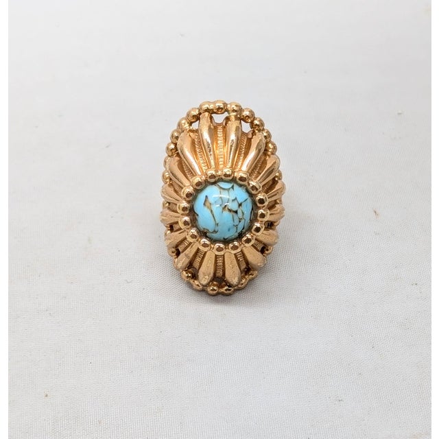 Vintage 1960s Signed Napier Goldtone Faux-Turquoise Adjustable Cocktail Ring For Sale - Image 14 of 14