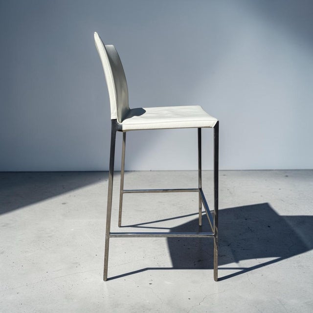 Contemporary Zanotta Lio Leather Counter Stools- A Set of 4 For Sale - Image 3 of 10