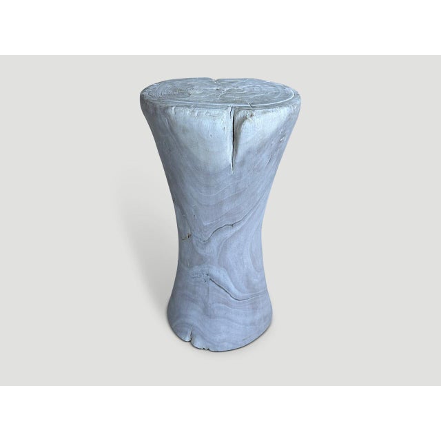 Andrianna Shamaris Hourglass Bleached Teak Wood Side Table or Stool For Sale - Image 4 of 6