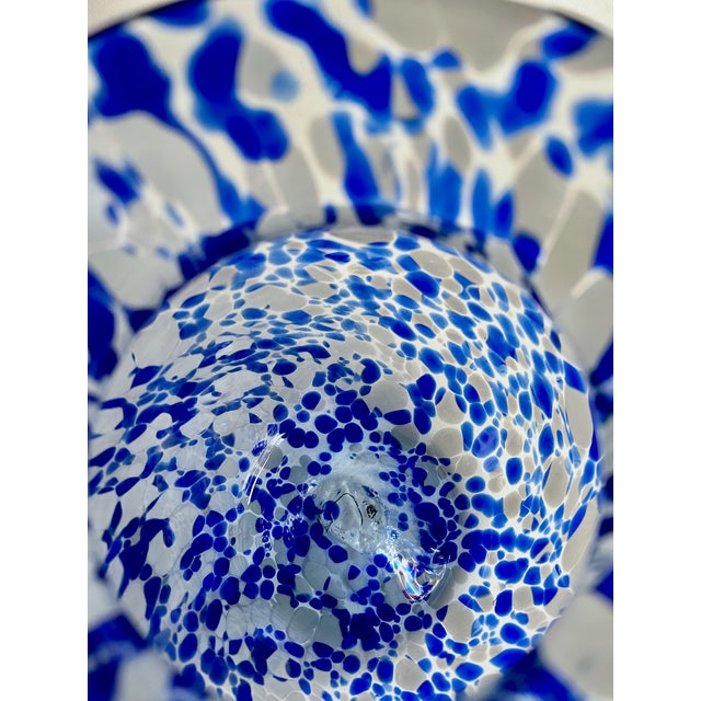 Vintage Hand Blown Blue & White Spatter Handled Glass Pitcher For Sale - Image 13 of 16