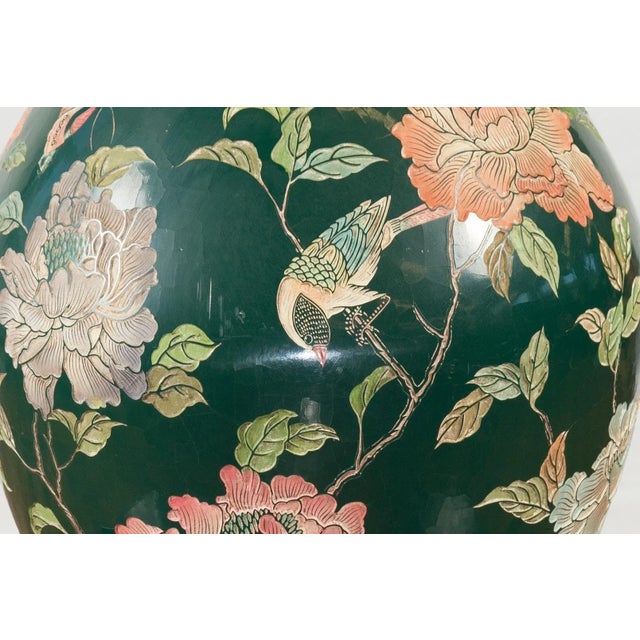 Green Vintage Chinese Handcrafted Green Vase with Incised Floral and Butterfly Decor For Sale - Image 8 of 11