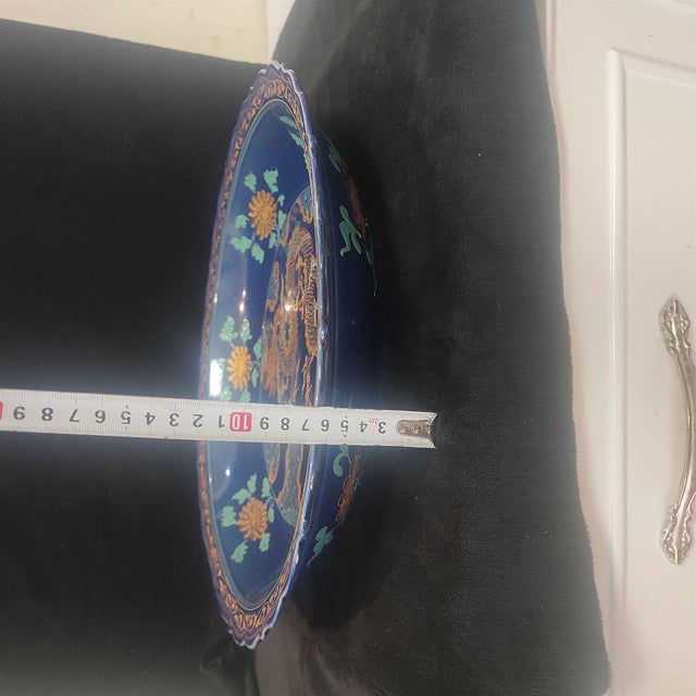 Early 20th Century Chinese Ceramic Plate,Zhizheng Marked Blue Ground Golde Drawing Porcelain Plate Hand Painted Dragon Pattern For Sale In Seattle - Image 6 of 10