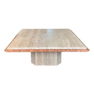 Italian Coffee Table in Tavertino Marble and Coralito, 1980s For Sale