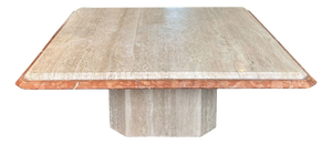 Italian Coffee Table in Tavertino Marble and Coralito, 1980s
