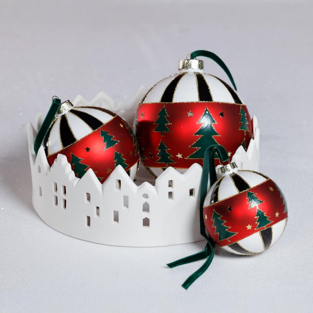 Tree Motif Ball Ornaments, Set of 6, 4" For Sale - Image 4 of 4