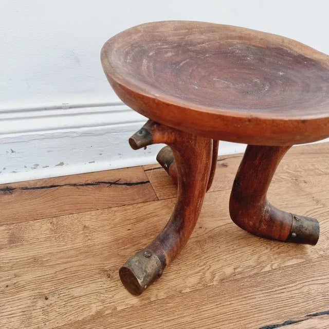Tribal Stool with Brass Details, 1950s For Sale - Image 6 of 8