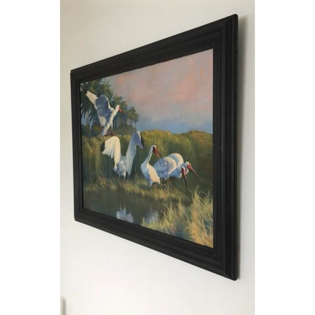 1980s 1980s J Felsing Wildlife Original Oil Painting on Board Cranes in the Wild, Large Size, Framed For Sale - Image 5 of 5