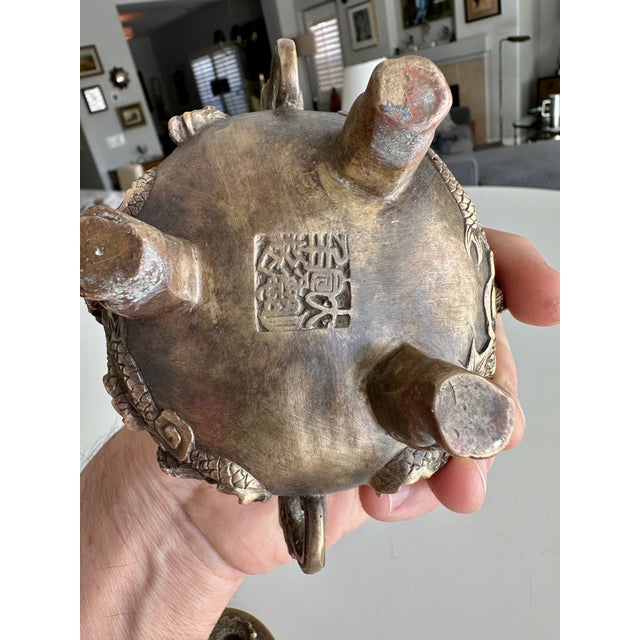 Antique Chinese Ming-Style Brass Dragon Incense Burner Sculpture For Sale - Image 16 of 17