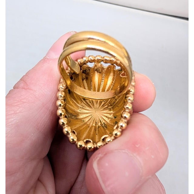 Vintage 1960s Signed Napier Goldtone Faux-Turquoise Adjustable Cocktail Ring For Sale - Image 11 of 14