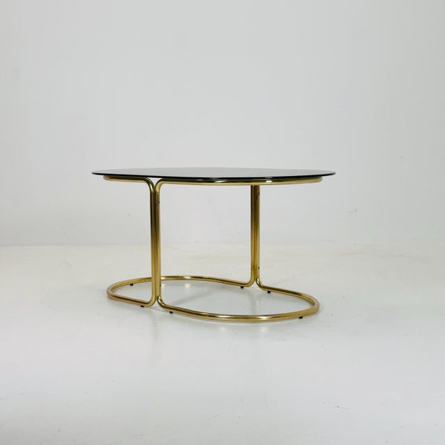 Hollywood Regency Mid-Century Modern Hollywood Regency Brass Coffee Table with Smoked Glass Top, Italy, 1960s For Sale - Image 3 of 11