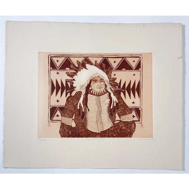 1980 Kevin Red Star Native American Crow Res Cop I Sepia Tone Etching For Sale In Seattle - Image 6 of 7