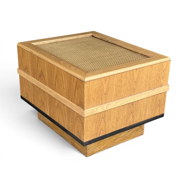 Pair of 1960s Scandinavian Modern Oak End Tables With Rattan Tops For Sale - Image 4 of 15