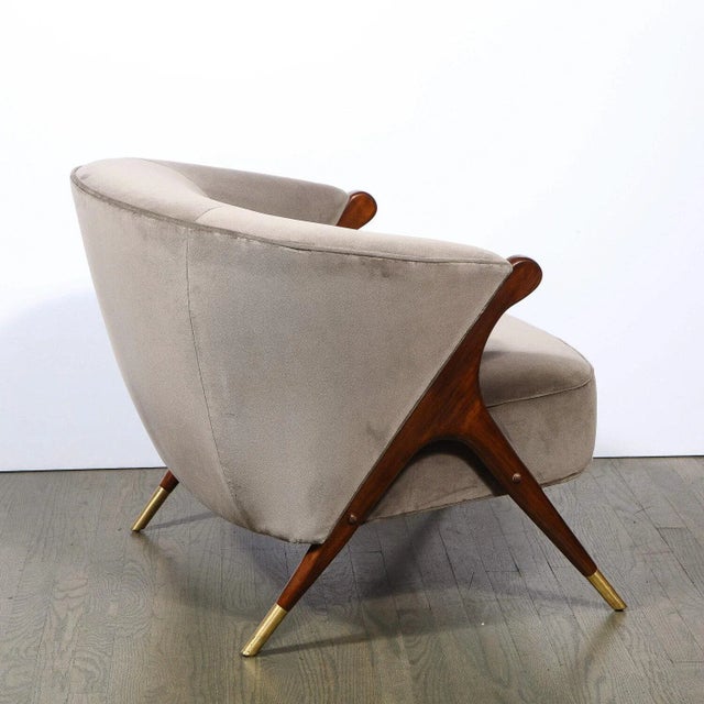 Brown Pair of Mid Century Lounge Chairs in Walnut & Velvet With Brass Detailing by Karpen For Sale - Image 8 of 12