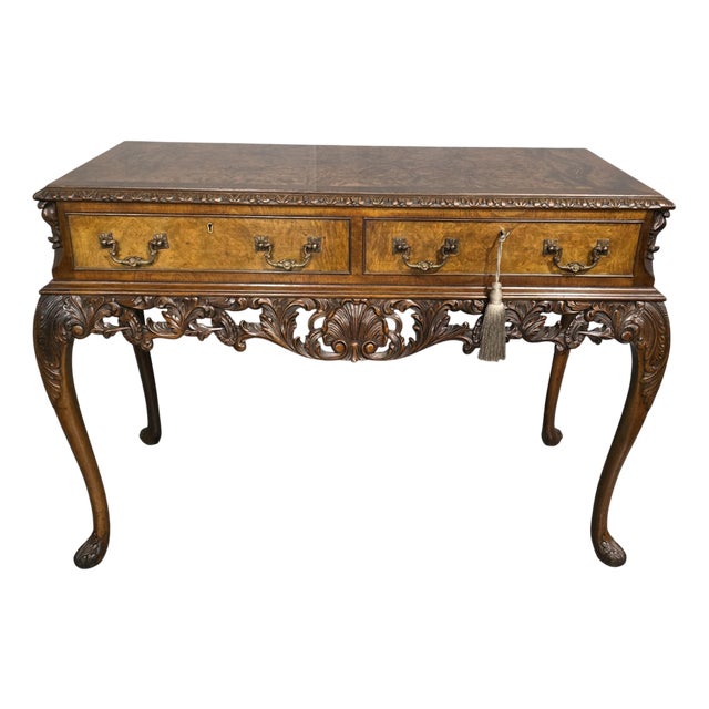 Queen Anne Burr Walnut Console Table, 1920 For Sale