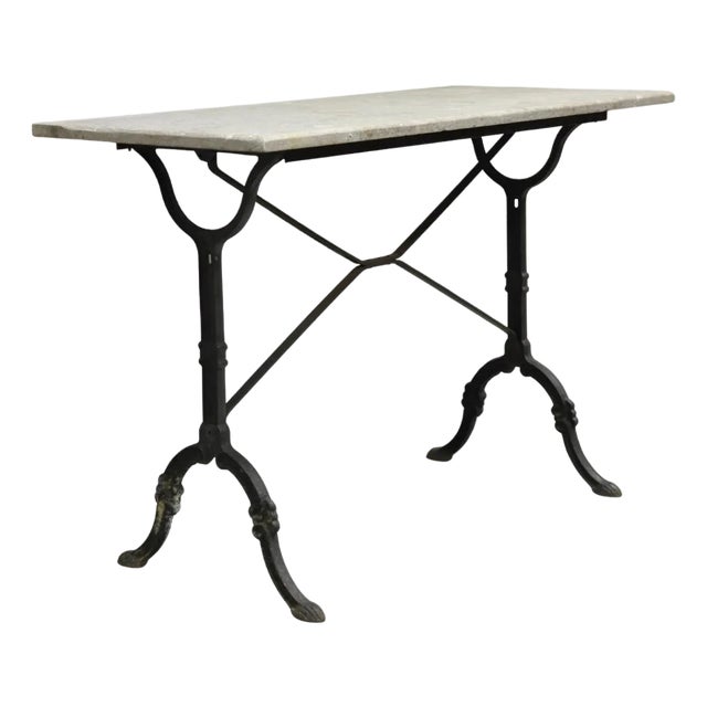 Antique French Victorian Cast Iron Pastry Table Base Marble Top Console Table For Sale