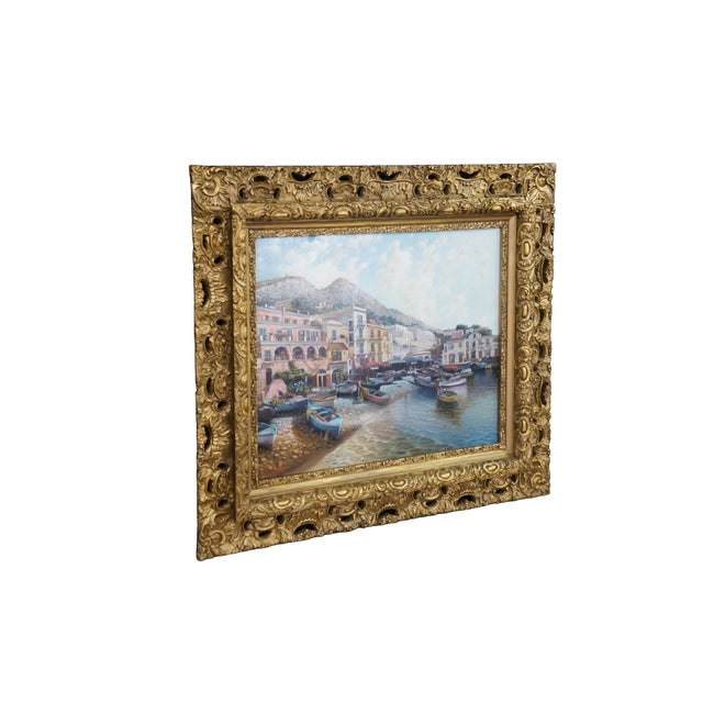 Realism Amleto Colucci Marina Grande Capri Italian Cityscape Boats Harbor Oil Painting For Sale - Image 3 of 12