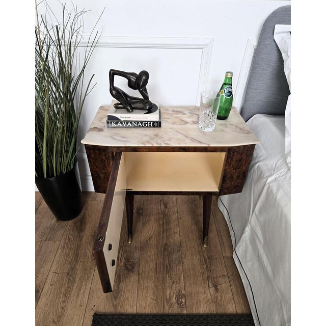 Mid-Century Modern Italian Wooden Nightstands with Marble Top, 1950s, Set of 2 For Sale - Image 4 of 11