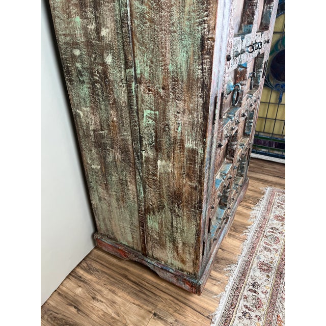 Repurposed Antique Indian Carved Door Armoire For Sale - Image 4 of 16