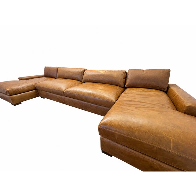 Chestnut Rh Maxwell Leather U-Chaise Sectional – 8' Armless Sofa With Dual Luxe Chaises in Italian Berkshire Leather (Chestnut) For Sale - Image 8 of 18
