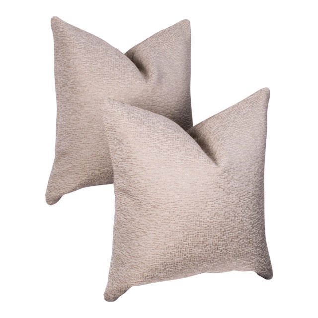 Contemporary Custom Neutral Textured Pillows- a Pair For Sale