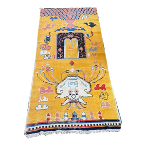 A Must See Antique Gold Ground Pictorial (Spider) 4' X 8' Tibetan Rug