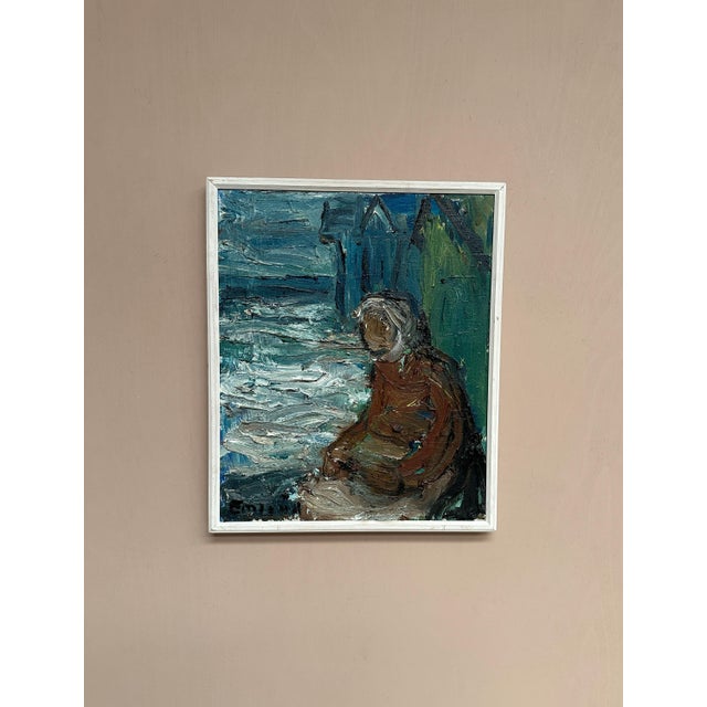 Einar Emland, Figure by the Harbor, 1950s, Oil Painting on Canvas, Framed For Sale - Image 17 of 18