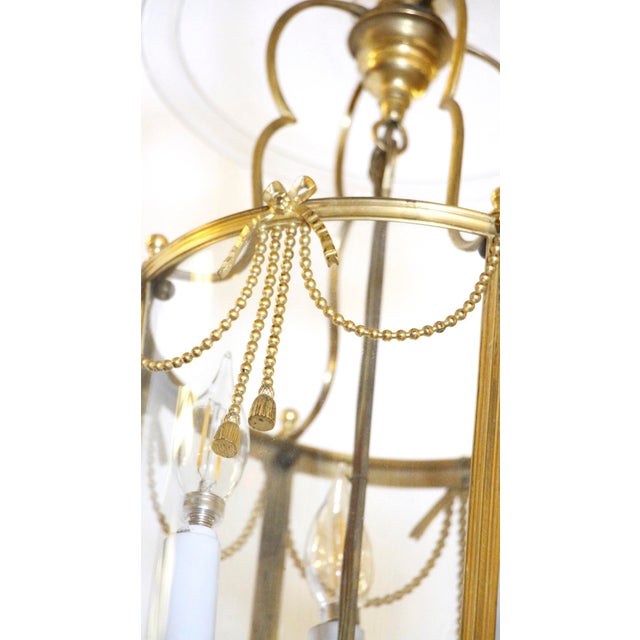 Mid 20th Century Mid 20th Century Gold Gilded Bronze French 3 Light Cylinder Ceiling Lantern For Sale - Image 5 of 5