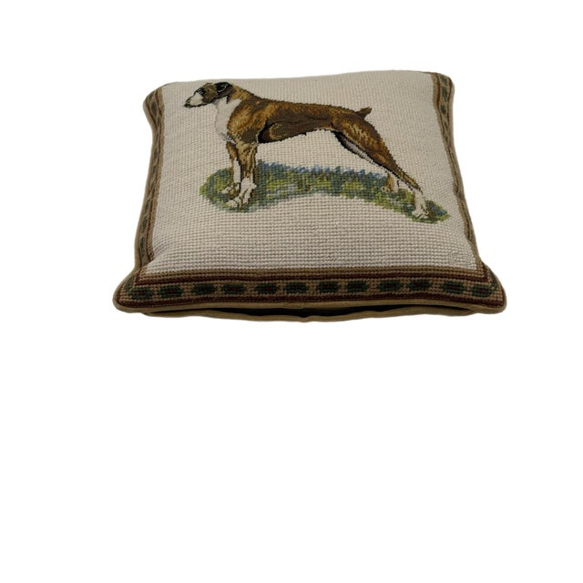 Vintage Decorative Needlepoint Boxer Pillow With Down Insert For Sale - Image 4 of 9
