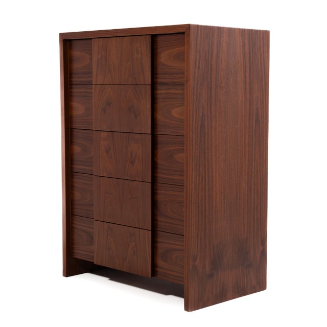 Widdicomb 1950s Widdicomb Mid Century Walnut Five Drawer Tall Chest Restored For Sale - Image 4 of 17