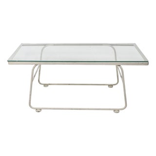 1970s Wrought Iron and Glass Patio Poolside Garden Coffee Table Attributed To Woodard For Sale
