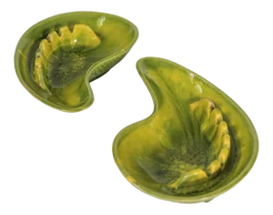 Pair of Ceramic Avocado Green Retro Ashtrays