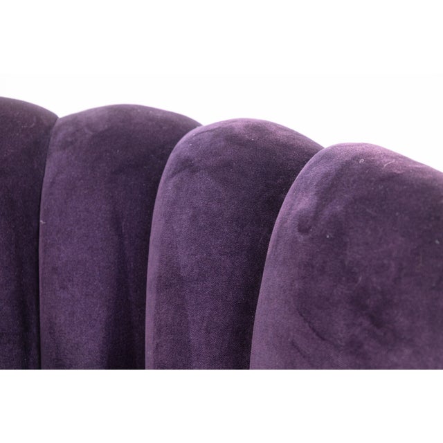 Late 20th Century Contemporary Art Deco Style Purple Velvet Channel Back Accent Lounge Chair For Sale - Image 5 of 9