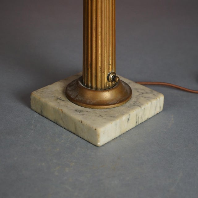 Cream Antique Argand Sinumbra Bronze & Brass Solar Lamp with Opalescent Glass Shade For Sale - Image 8 of 12
