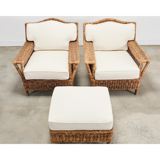 Ralph Lauren Pair of Ralph Lauren Organic Wicker Rope Armchairs + Ottoman For Sale - Image 4 of 18