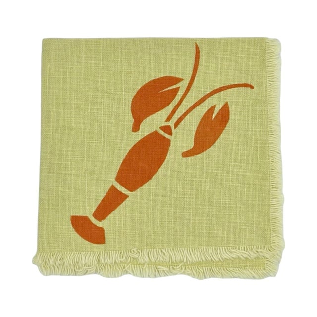 Mid 20th Century Vintage Lobster Cocktail Napkins Tan Beige Linen Nantucket - Set of 4 For Sale - Image 5 of 7