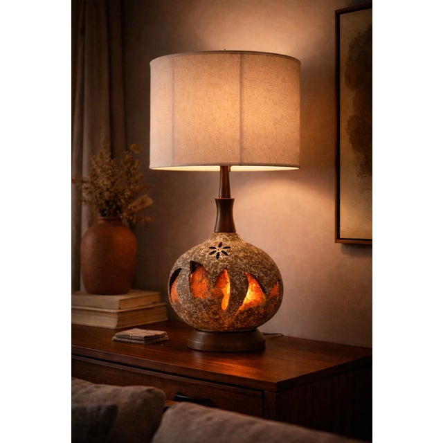 Mid-Century Modern 1960s Mid-Century Modern Brutalist Pierced Ceramic Lamp For Sale - Image 3 of 12