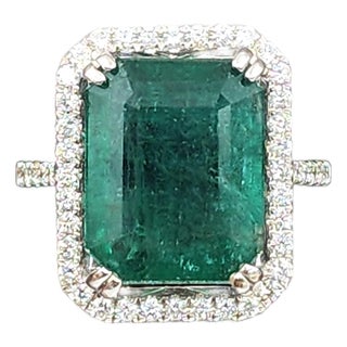 9.07 Ct Natural Emerald & Diamond Ring Size 6.5 For Sale