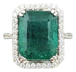 9.07 Ct Natural Emerald & Diamond Ring Size 6.5