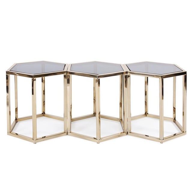 Contemporary Hexagonal Gold Stainless Steel Table Set For Sale - Image 3 of 8