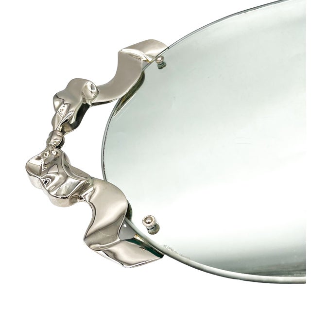 1988 Godinger Silver-Plated Bow & Ribbon Mirrored Vanity Tray – Hollywood Regency / Art Nouveau Revival For Sale - Image 16 of 18