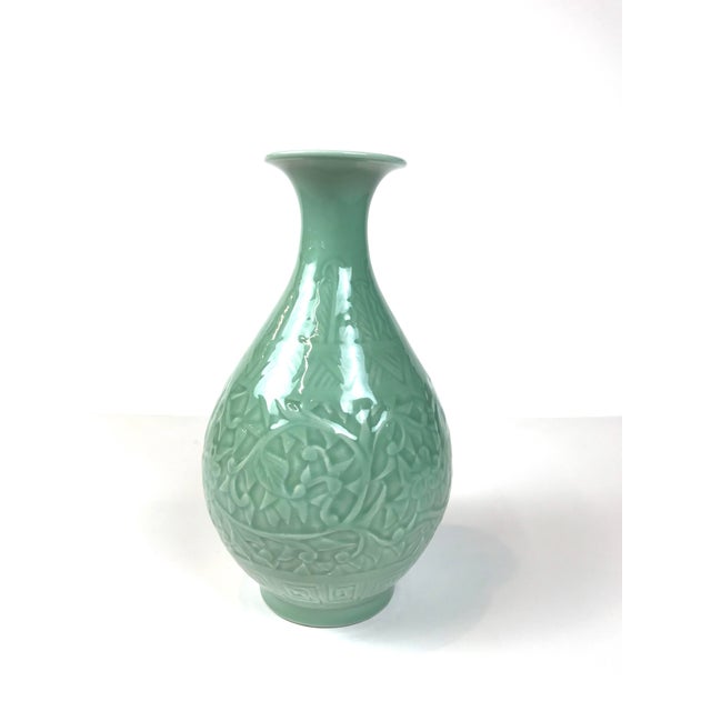 Modern Asian, Celadon Green, Narrow Neck, Porcelain Vase Chairish