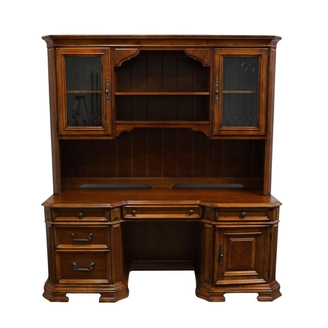 Traditional Home Meridian Samuel Lawrence Cherry Traditional Contemporary 73" Computer Desk W. Bookcase Storage Hutch For Sale - Image 3 of 13