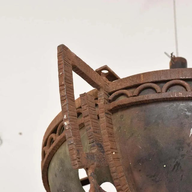 Mexican 1930s French Fleur-De-Lis Pendant Lamp Forged Iron and Steel Mexico For Sale - Image 3 of 11