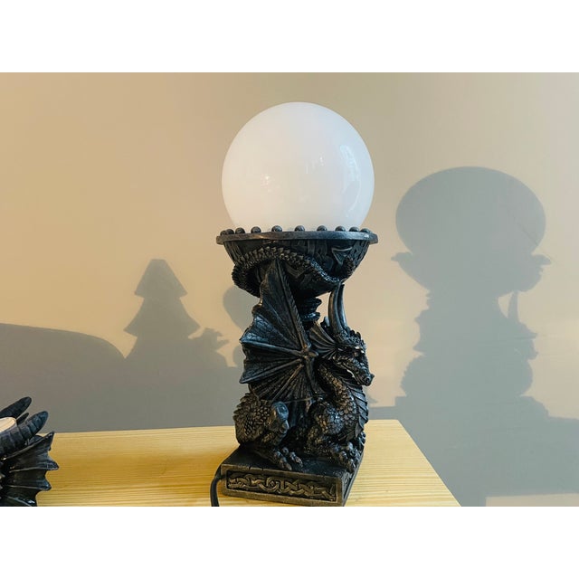 Plastic Black Resin Dragon Table Lamps with Candleholder, 1980s, Set of 2 For Sale - Image 7 of 17