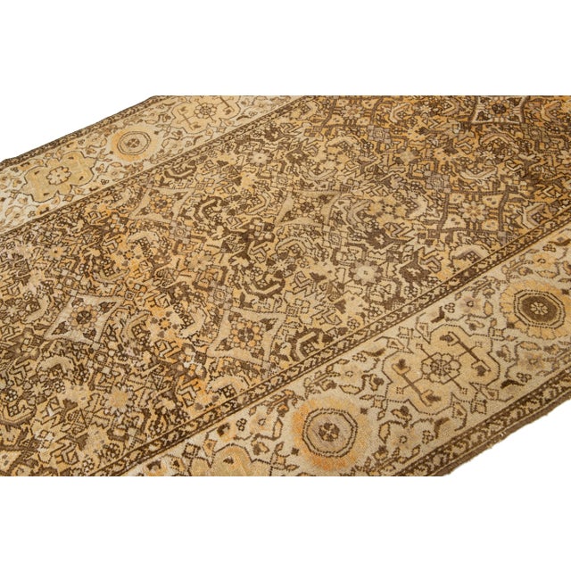 Allover Persian Malayer Wool Rug From the 1920s in Orange and Beige For Sale - Image 4 of 9