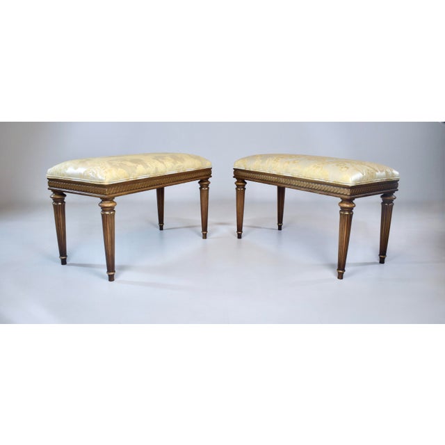 Baker Furniture Company Louis XVI Style Benches After Baker Furniture, Giltwood & Silk, 1960s For Sale - Image 4 of 13