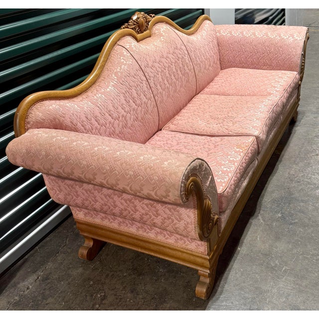 Louis XV Pink Damask Sofa For Sale - Image 11 of 12