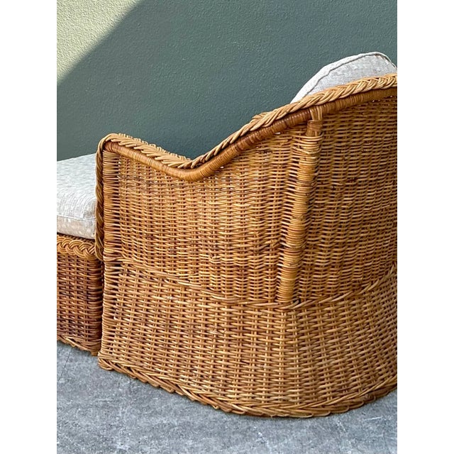 Vintage Braided Rattan Lounge Chair and Ottoman For Sale - Image 9 of 12